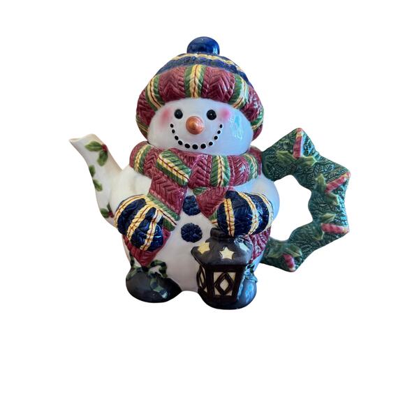Bazaar Snowman Christmas Teapot Festive Holiday Winter KItchen Ceramic 8.5" - Picture 2 of 7